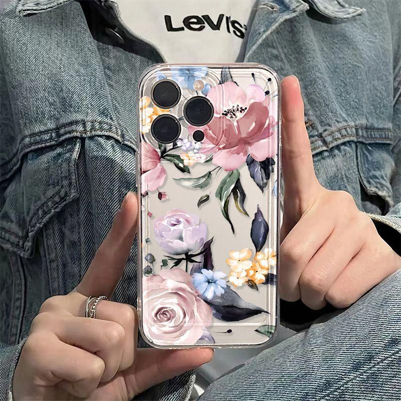 Shiny Flowers for iPhone17promax Space Phone Case Apple 15 Transparent 14/13 Fine Hole 12