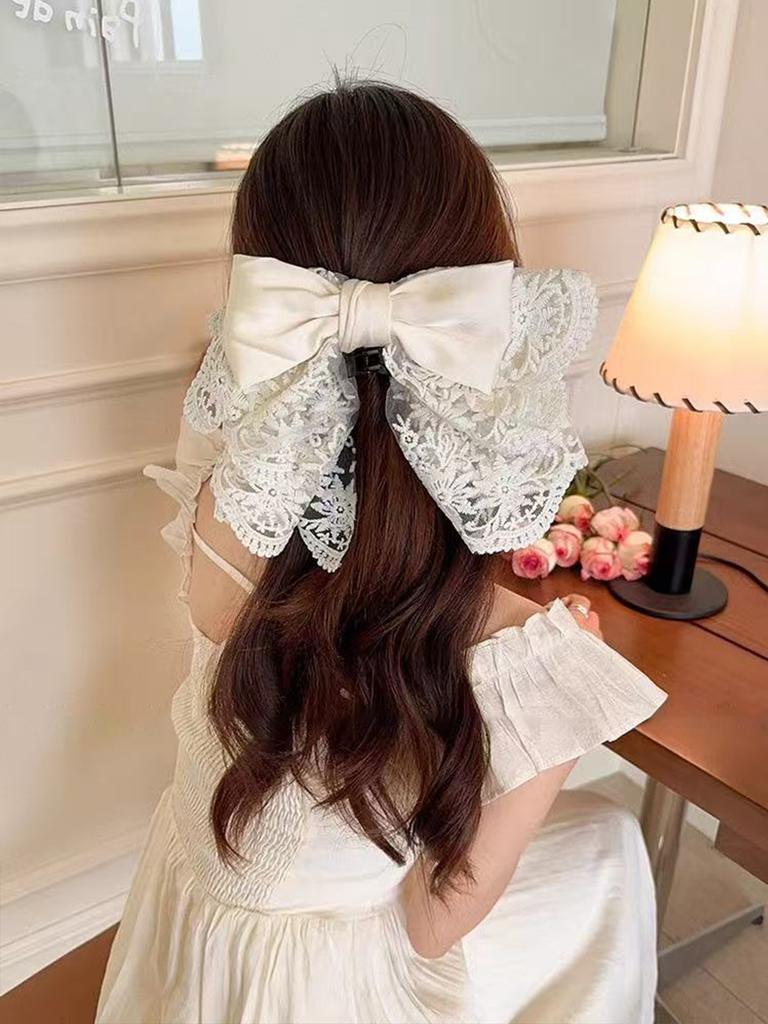 1 Stück Französisch Elegant Ballett Stil Spitze Satin Schleife Pferdeschwanz Haarspange, Sanfte und Süße Haarklammer Haarornament am Hinterkopf