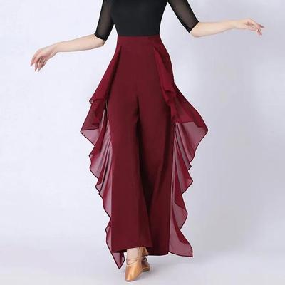 Women's High-Waisted Ruffled Dance Wide-Leg Pants Draped-Effect Practice Pants / Dance Pants