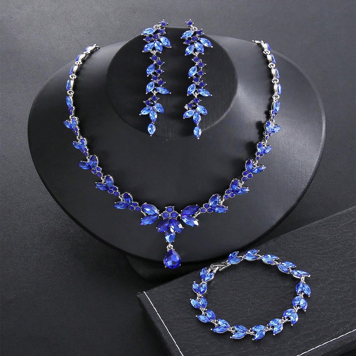 

European and American Fashion Versatile Bride Four-piece Necklace Earrings Bracelet, Alloy Electroplated Diamond Set Chain 2026 45CM