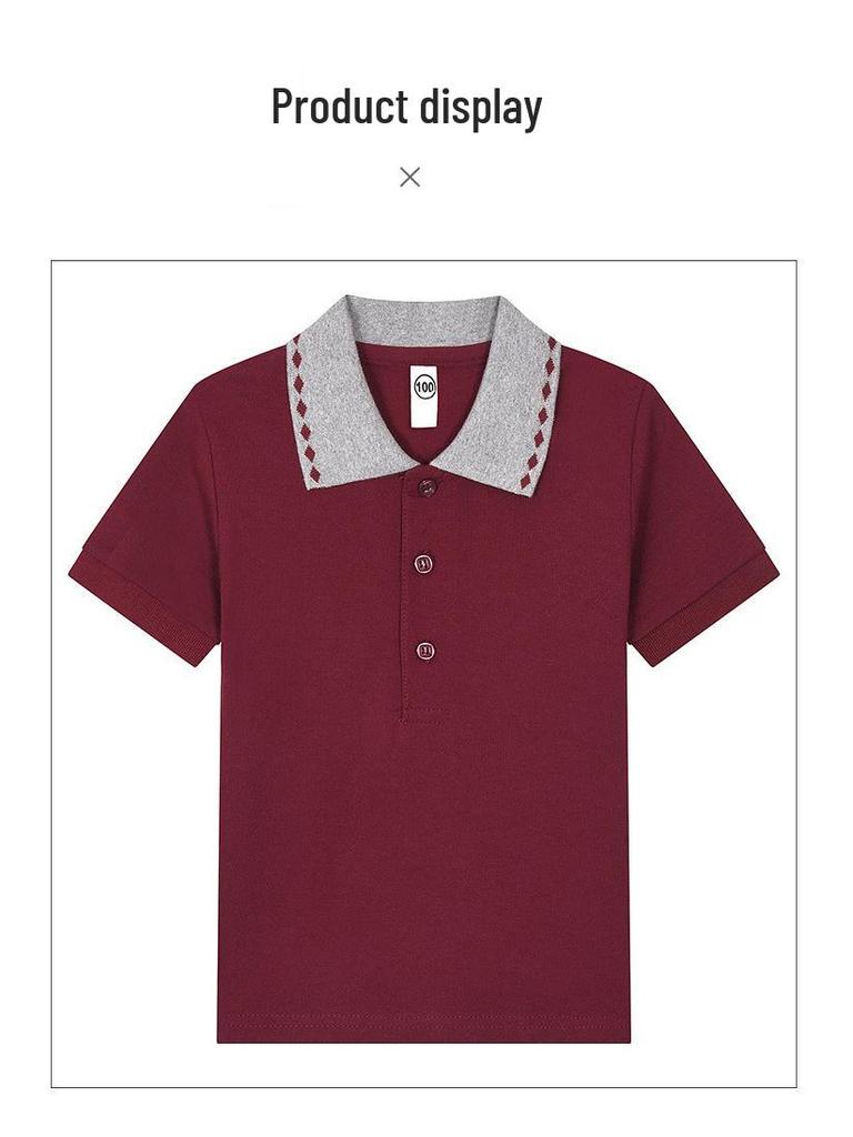 Children's Long-Sleeve White Cotton Polo Shirt for Elementary School Boys and Girls