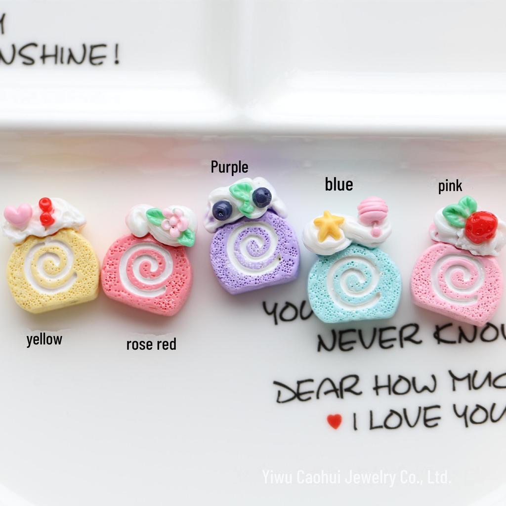 Sweet Fruit Cream Roll Cake Resin Dessert Hairpin Simulation DIY Accessory