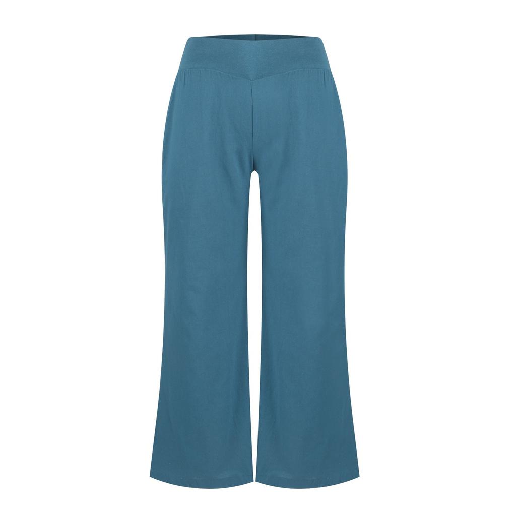 Women's Fashionable Temperament Elegant Casual Solid Color Loose Large Size Casual Flared Cotton And Cropped Pants