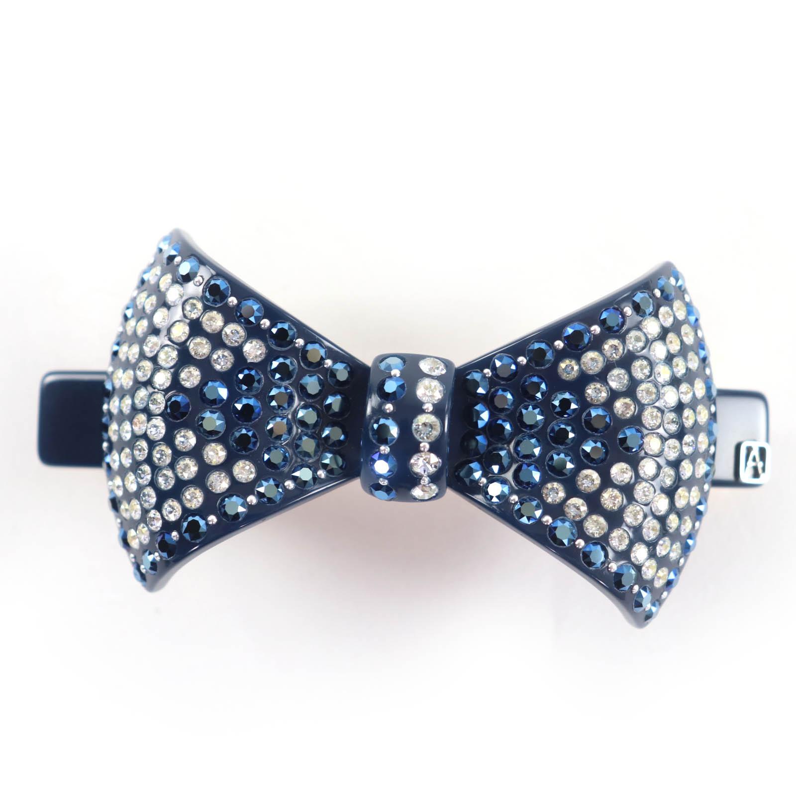 

Excellent ALEXANDRE DE PARIS hair accessory Ribbon barrette Navy system crystal Used