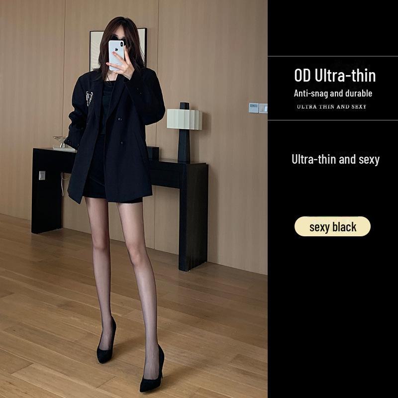 Women's Ultra-Thin Black Silk Polka Dot Pantyhose with Flocking Letter Print