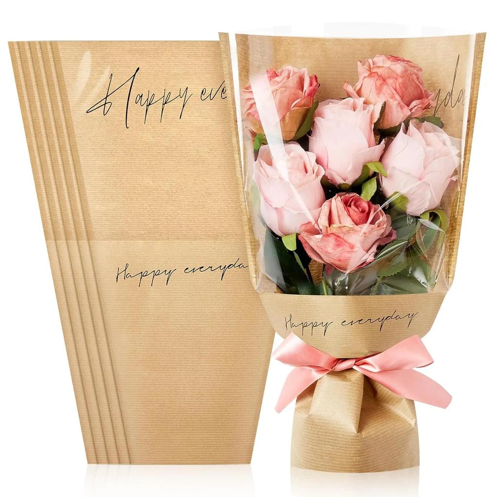 20-100PCS Transparent Floral Packaging Bags Roses Packaging Valentine's Day Happy Every Day Bouquet Bags Mother's Day Gift Bags