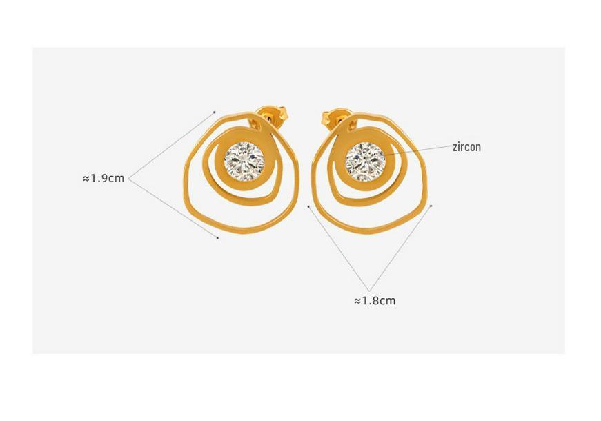 Niche French Geometric Rose Zirconia Hoop Earrings - Colorfast Titanium & Stainless Steel Jewelry for Women