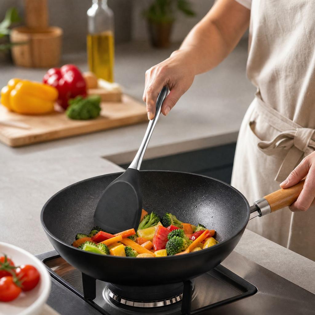 Silicone Spatula with Stainless Handle, Hanging Kitchen Utensil for Cooking and Baking