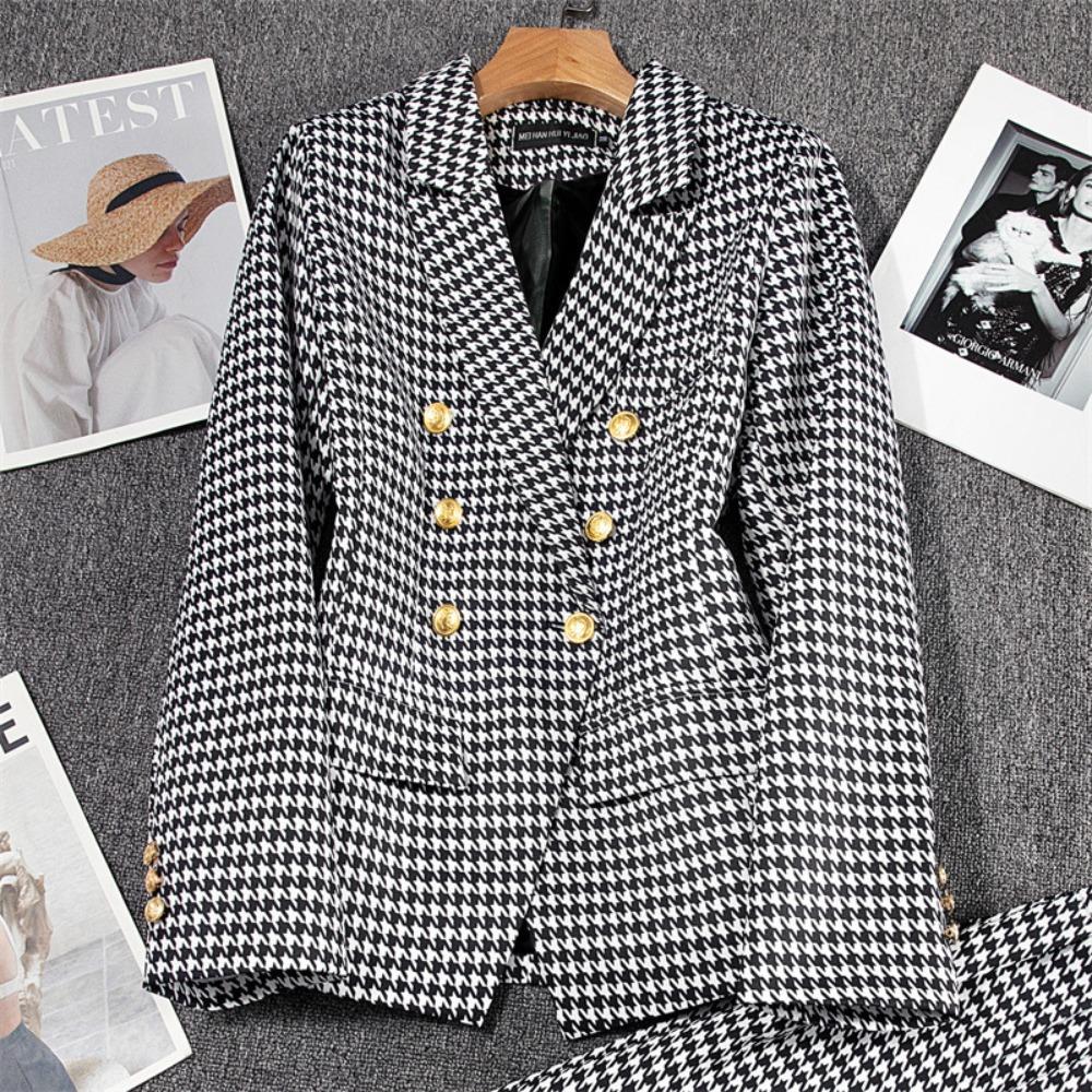 Women's Lapel Double Breasted Blazer Solid Color Long Sleeve Slim Fit Formal Business Short Suit Jacket