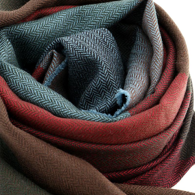Autumn and Winter Business Men's Wool Scarf, Herringbone Pattern Two-color Warm Scarf, Korean Version of Long Spike Tassel
