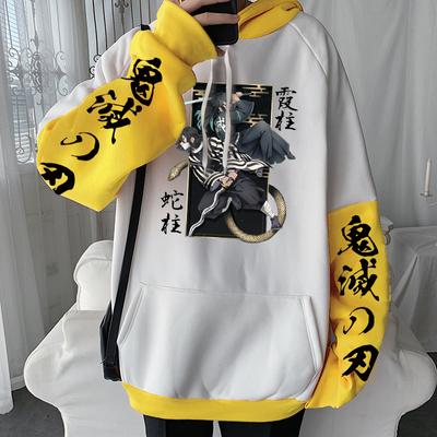 Japan Anime Demon Slayer Iguro Obanai Printed Hooded Men Women Patchwork Hoodies Kimetsu No Yaiba Sweatshirt Harajuku Pullover