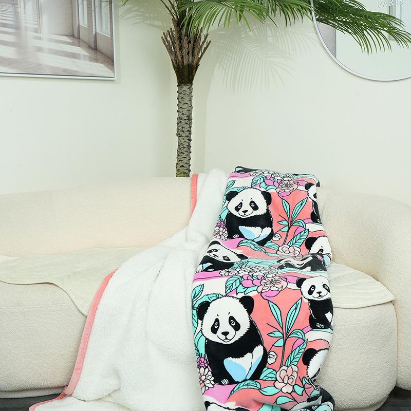 Cartoon Panda Blanket Autumn/Winter Thick Warm Air Conditioning Blanket Milk Velvet Cover Blanket Student Napping Blanket