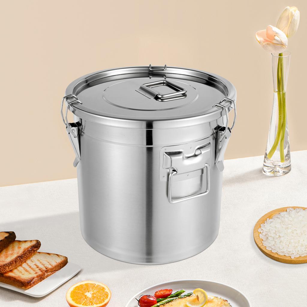 Bymaocar 21L/4,62Gal Luftdichter Edelstahl-Lebensmittelaufbewahrungsbehälter mit verschließbarem Deckel, Großer Küchenschrank-Organizer