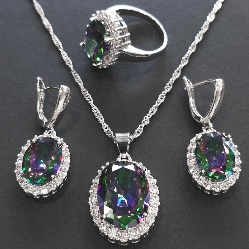 European-American Zircon Jewelry Set: Ring, Necklace, Earrings - Three-Piece Inlaid Zircon Collection