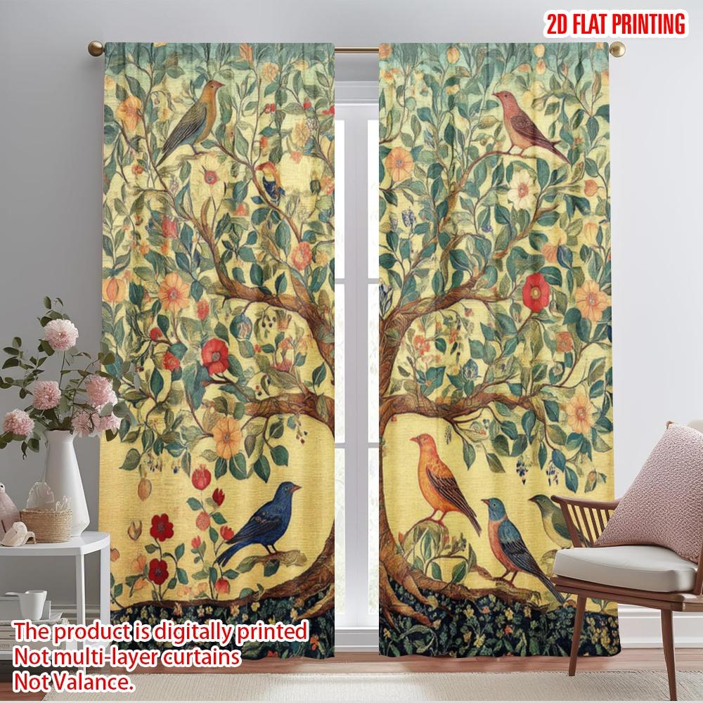 

2pcs,2D plane printing Curtain Fabric Birdsong Blossom Polyester (without rod) Room Decor Perfect for Living Room & Kitchen 52.50×116.00 CM 2pcs