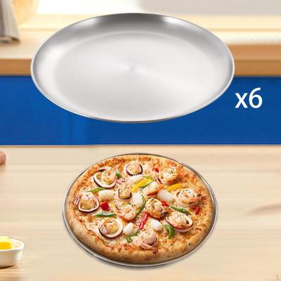 Lot de 6 Assiettes à Dîner en Acier Inoxydable, Vaisselle de Camping, Plateau à Pizza Rond, Extérieur