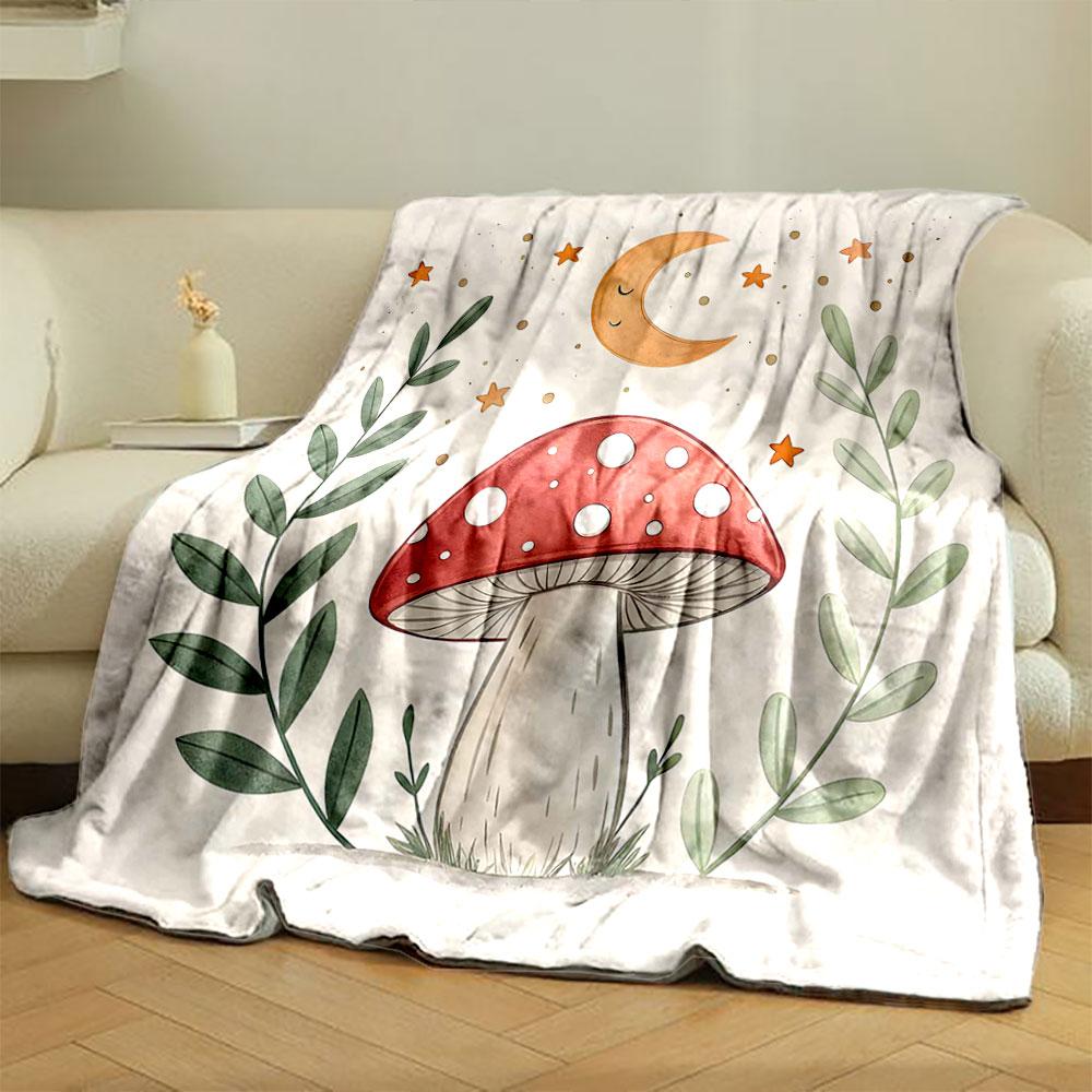 Mushroom and Moonlit Fantasy Print Blanket Soft and Cozy Perfect for the Living Room Bed Sofa or a Nap,gift