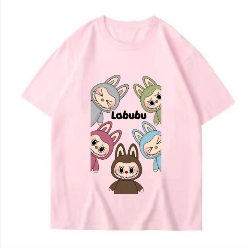 

2025 Новая футболка с милым принтом питомца Labubu, летняя, мужская, облегающая, в стиле Инс Харадзюку, с коротким рукавом, K2y, парный костюм для рыбалки 130