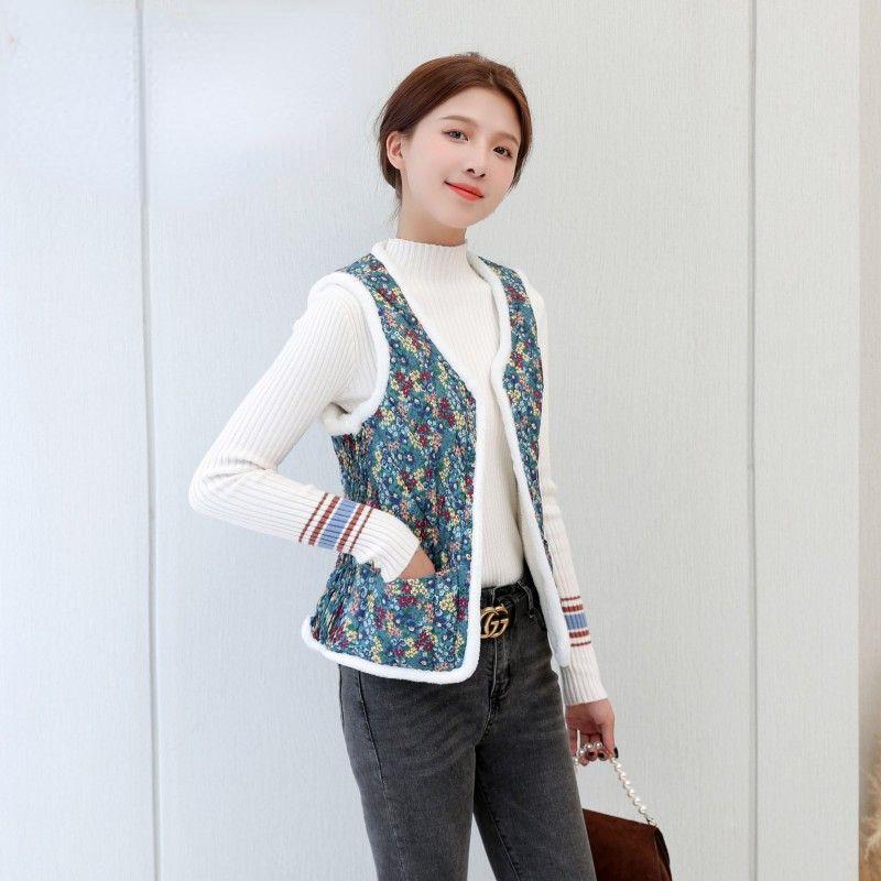 Winter Versatile Floral Print Cotton Vest for Women Warm Clothes