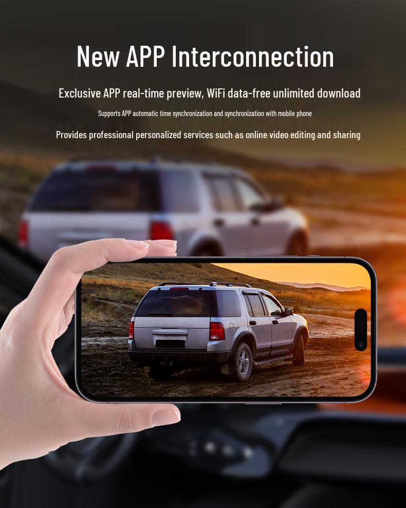 High-Definition Dual-Lens Dash Cam with Wide-Angle Night Vision and WiFi for Front, Interior, and Rear Recording