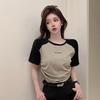 Summer Color Stitching Letter Printed T Shirt for Women Clothes Harajuku casual slim drawstring T-shirt Y2k short Top Streetwear