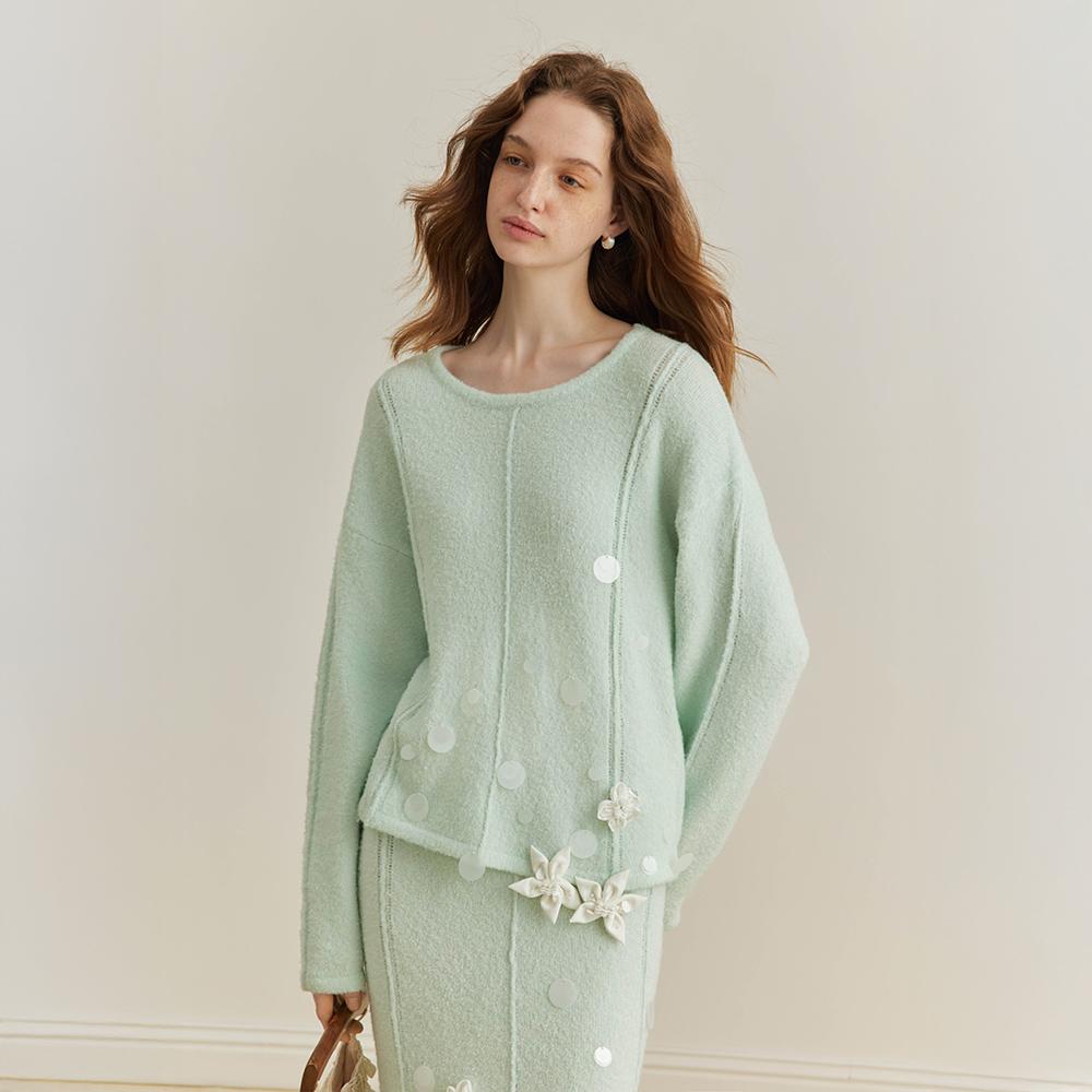 Waiwaiaiem Yy_Crew Neck Flower Knit