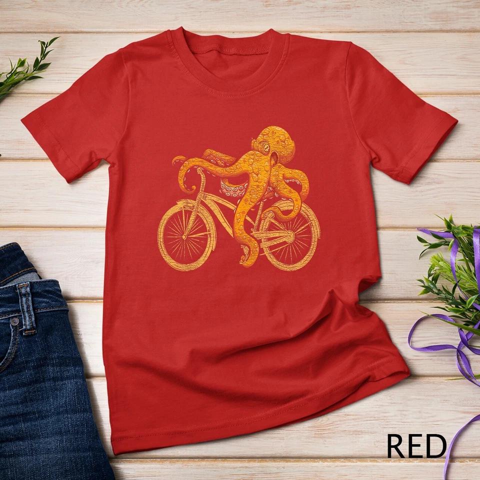 Octopus Riding Bicycle Octopus T-Shirt Unisex T-shirt 4 L