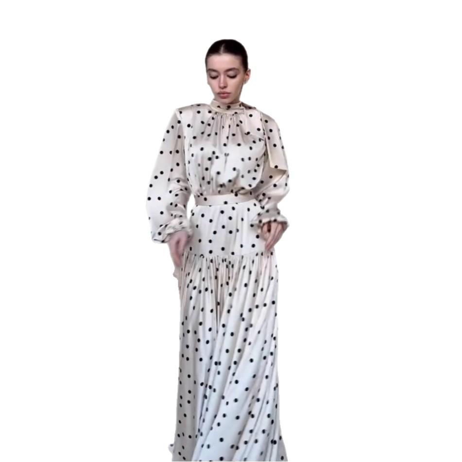 European and American women's clothing spring new fashion temperament retro polka dot bubble sleeve big swing dress