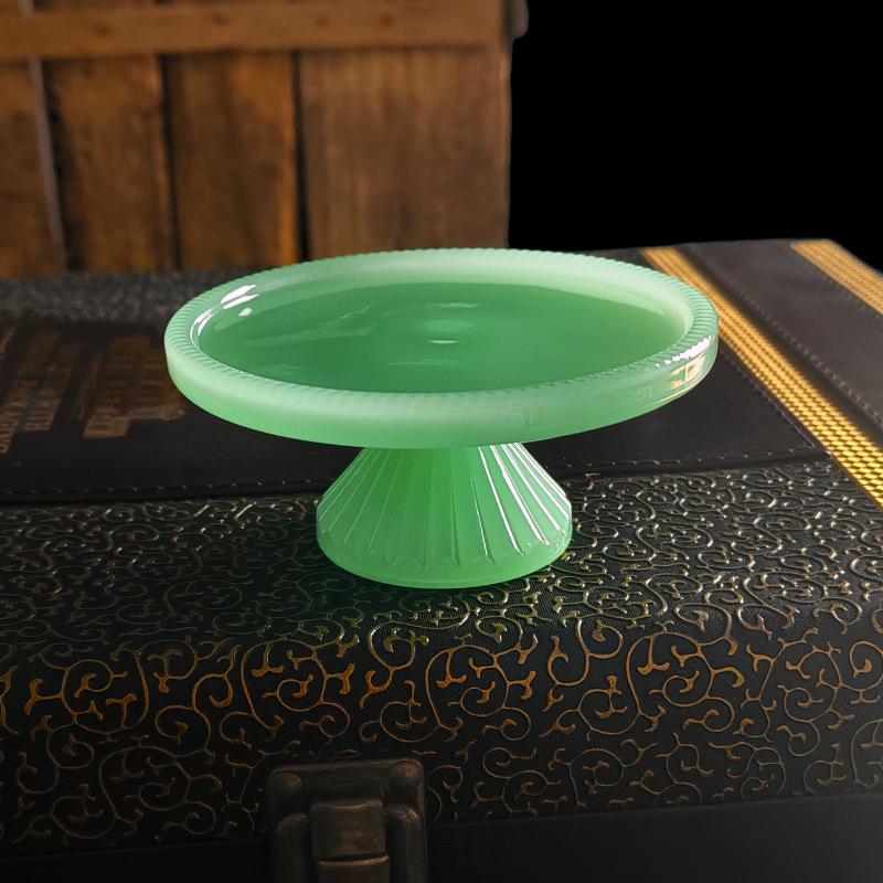 

Frosted Jade Glass Plate Dessert Goblet Tray Retro Round Goblet Plate Fruit Storage Tray Jewelry Ornament 3inches зелёный