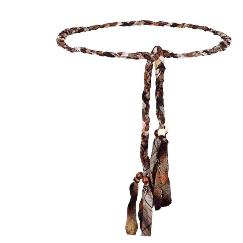Luxury Design Brown Handmade Braid Belt Ethnic Style Thin Rope Belt Women's Skirt Jeans Decorative