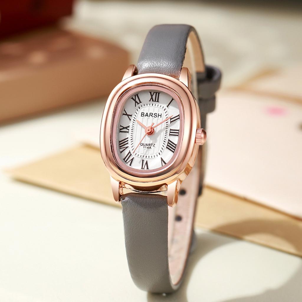 Women' Watches Oval Dial Quartz Wristwatch Leather Strap Student Watch