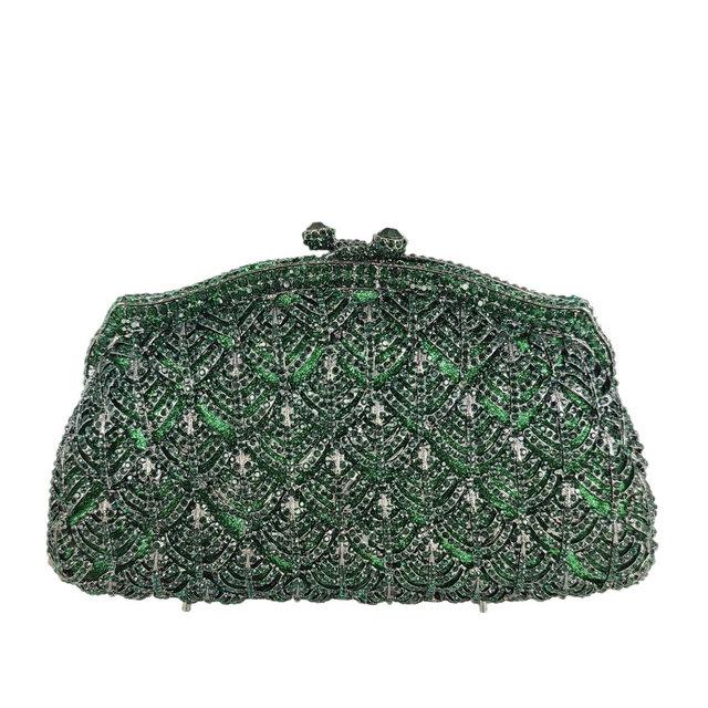 

Boutique De FGG Elegant Women Emerald Green Evening Bags and Clutches Formal Dinner Diamond Handbags Wedding Rhinestone Purse Small Size