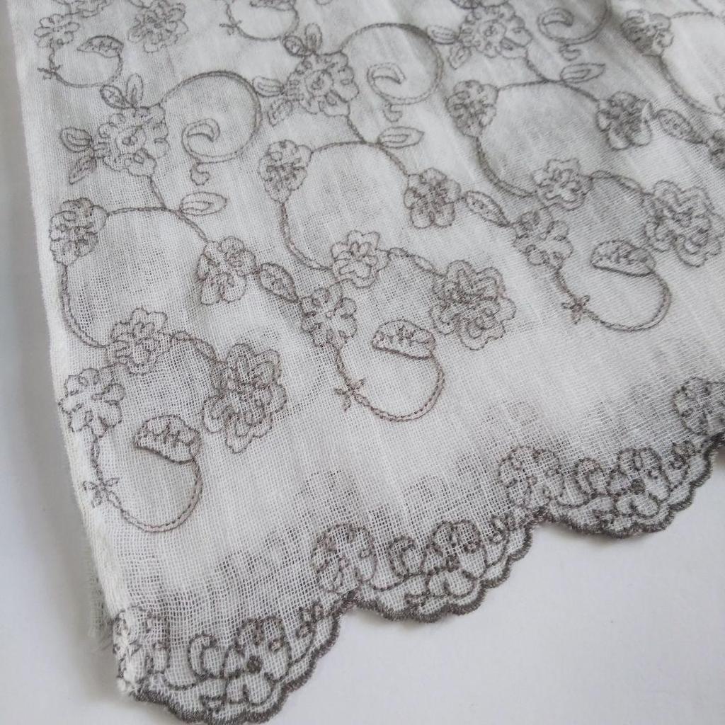 Used Virens Light Gray Embroidered Stole Cotton Linen