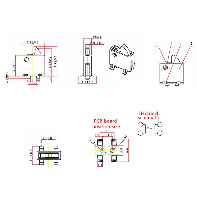 10 Stück Hy-C-24 Detektionsschalter 4-Pin Mini Schiebeschalter Reset Mikro Kippschalter Limit Vertikale Säule 12V 50mA