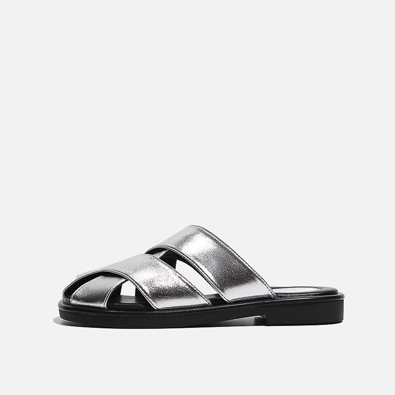 Ruoji baotou half slippers outer wear 2025 summer new retro woven cool slippers pig cage shoes retro style thick sole