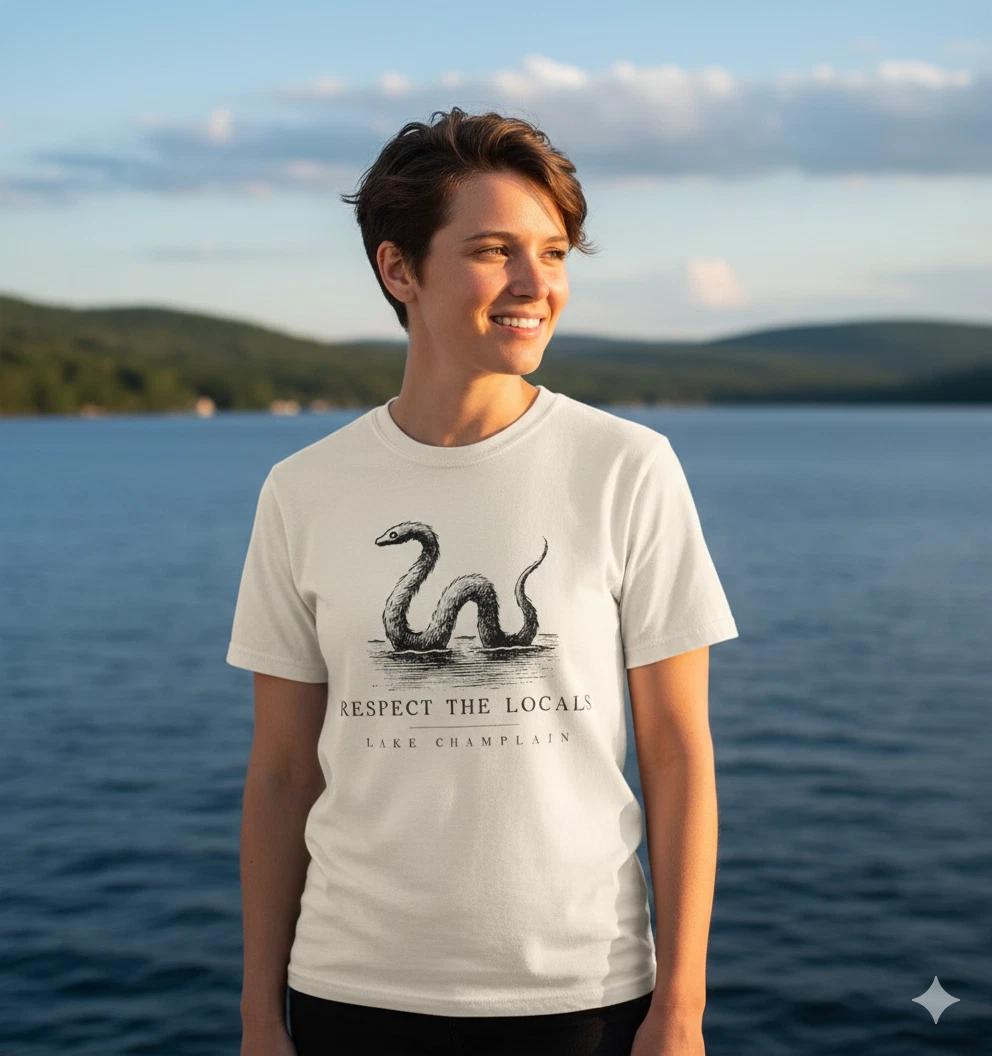 Unisex Adult Vintage Graphic Lake Champlain Monster Graphic T-Shirt... M