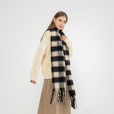 Black and White Plaid Scarf for Women, Thick Winter Warm Cashmere-Like Wool Scarf Wrap Shawl Neck Warmer