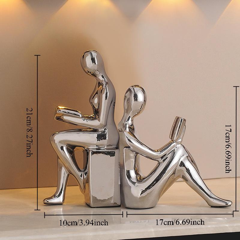 Ceramic Abstract Figure Statue Book End Reader Figurine Nordic Modern Simple Home Decoration Bookshelf Desk Bookends Ornaments