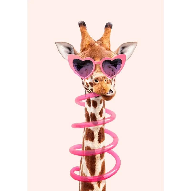 Fashion Giraffe Zebra Flamingo Party Pink Poster Animals Wall Art Canvas Painting Posters for Living Room Modern Home Decor