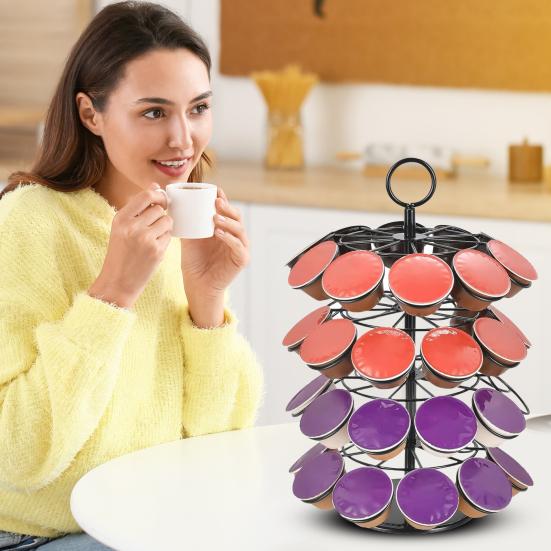 Coffee Pods Holder 40 Capacity Storage Organizer 360 Degrees Rotation Stand Metal Coffee Capsule Holder for Kitchen Counter