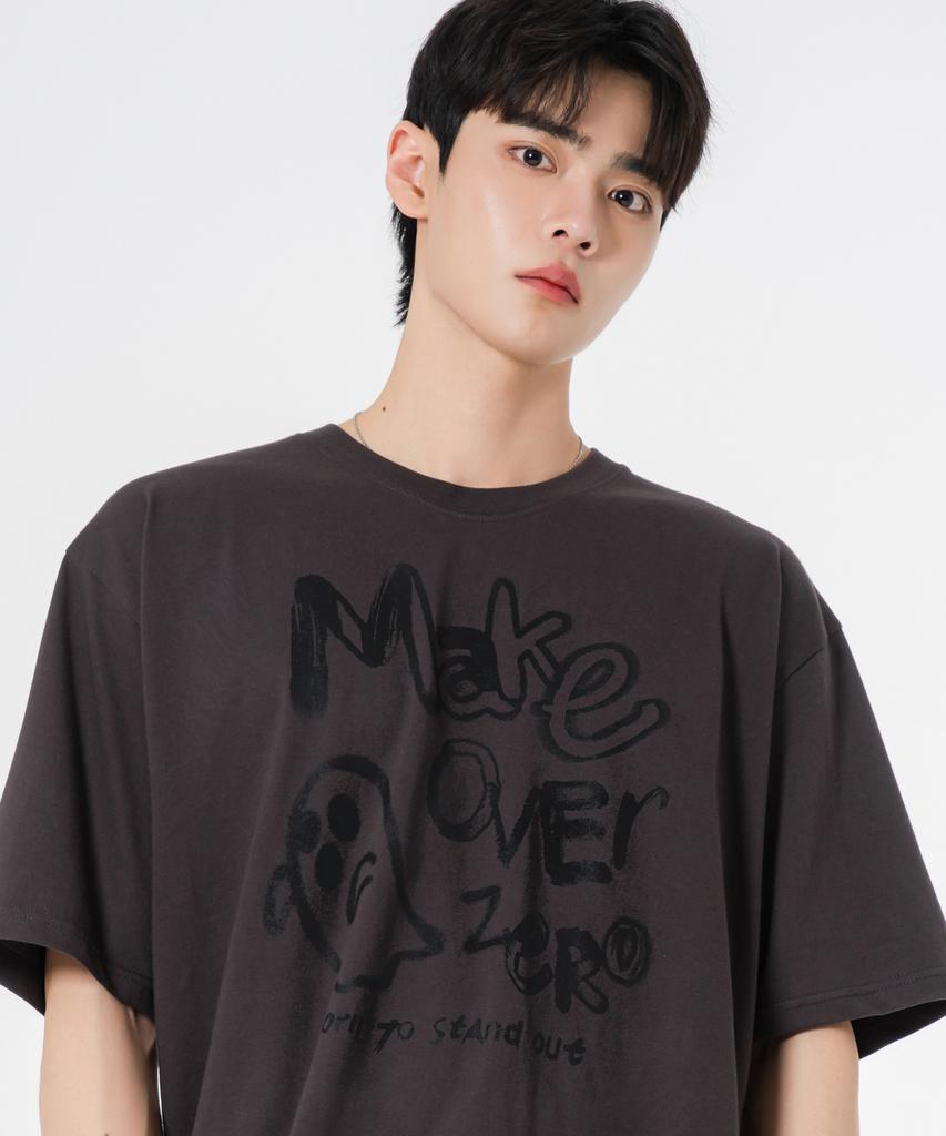 MOZMOZ Ghost Drawing Oversized Short Sleeve T-Shirt Charcoal