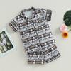 1-6Y Toddler Girls Cow Print Short Sleeve Button-Up Pajamas Top Shorts Summer 2PC Cotton Flower Pajamas Set