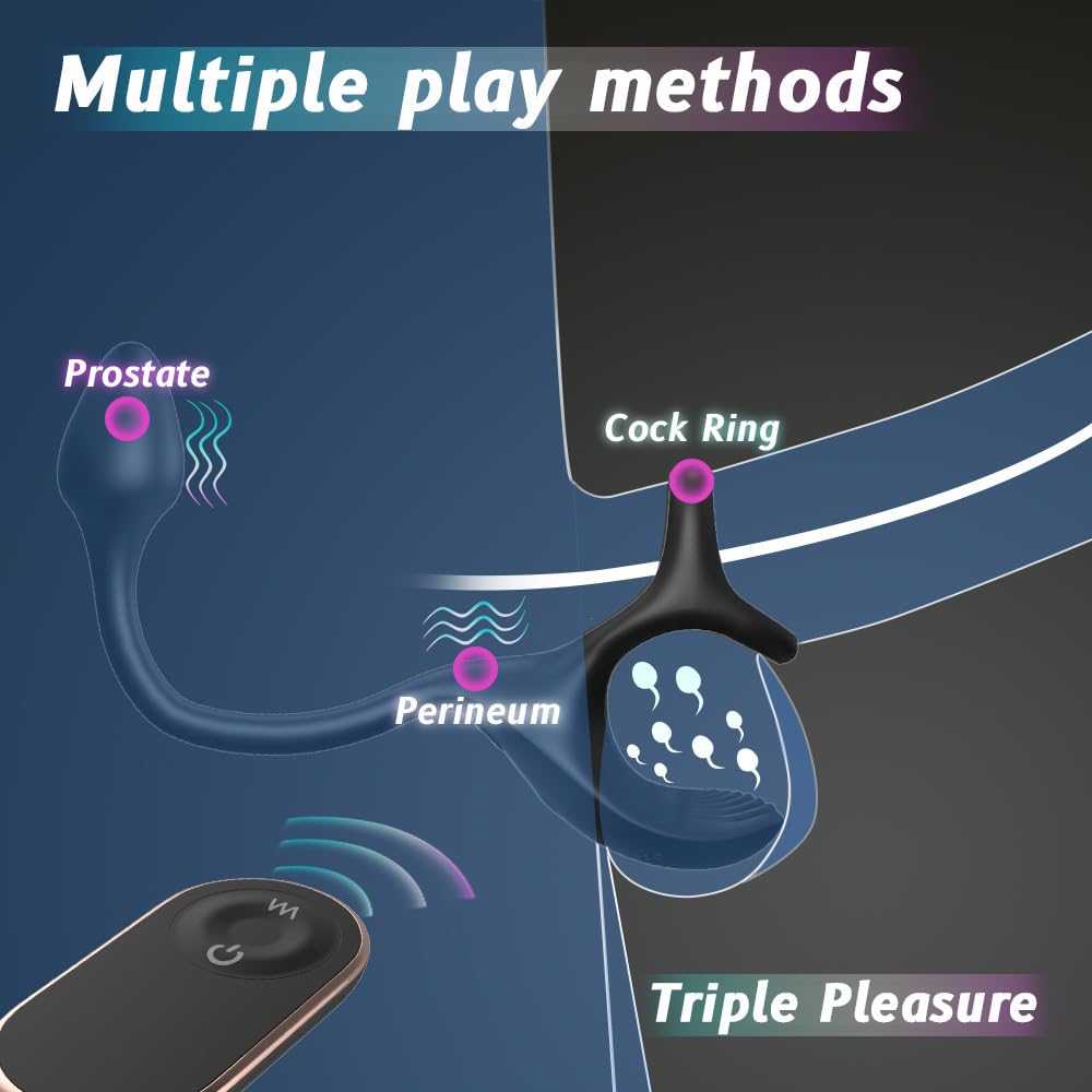 Remote Controll Anal Sex Toy, Male Prostate Massager, Anal Vibrator with Penis Ring, Anal Plug with 9 Vibration Modes, Couples' Sex Toy