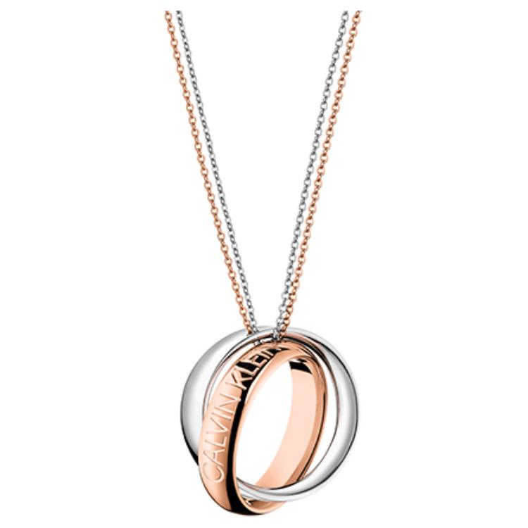 

Calvin Klein Twisted Double Ring Buckle Layered Necklace Unisex necklace Silver Rose-Gold LH-KJDFPP2001 Box,F,Silver Rose Gold Dual Combo