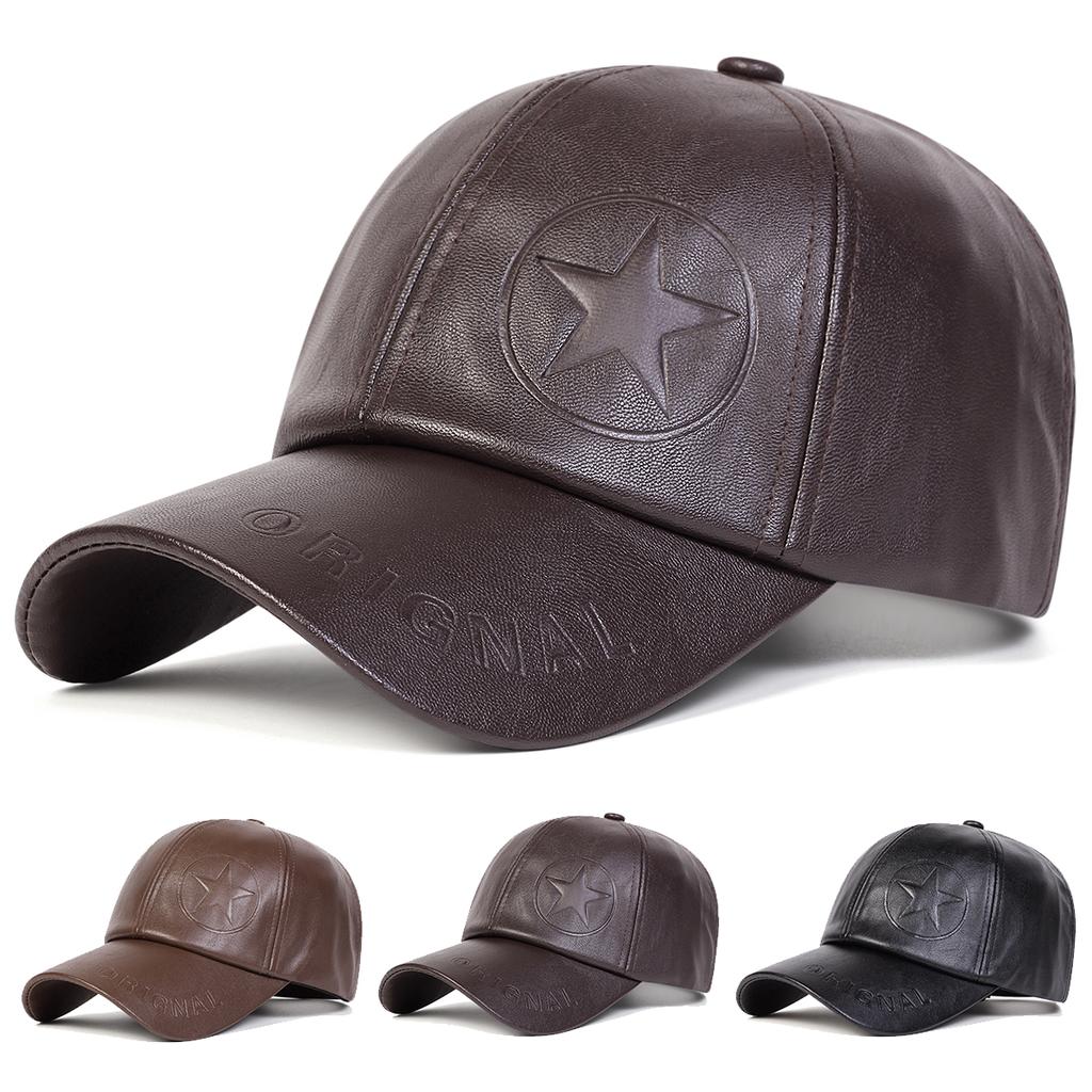 Unisex Pentagram ORIGNAL Imprint PU Leather Baseball Caps Outdoor Adjustable Spring and Autumn Casual Sunscreen Hat