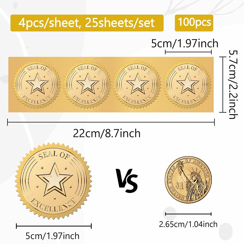 Plastic Self Adhesive Gold Foil Embossed Stickers Medal Decoration Sticker Star 5x5cm