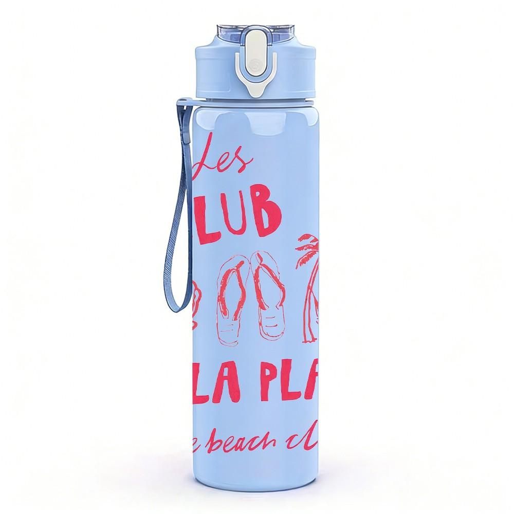 1PC La Club De La Plage French Summer Beach Art 750ml Color Plastic Sports Water Bottle Leakproof Flip Straw Lid Suitable for Sports Office Home Use