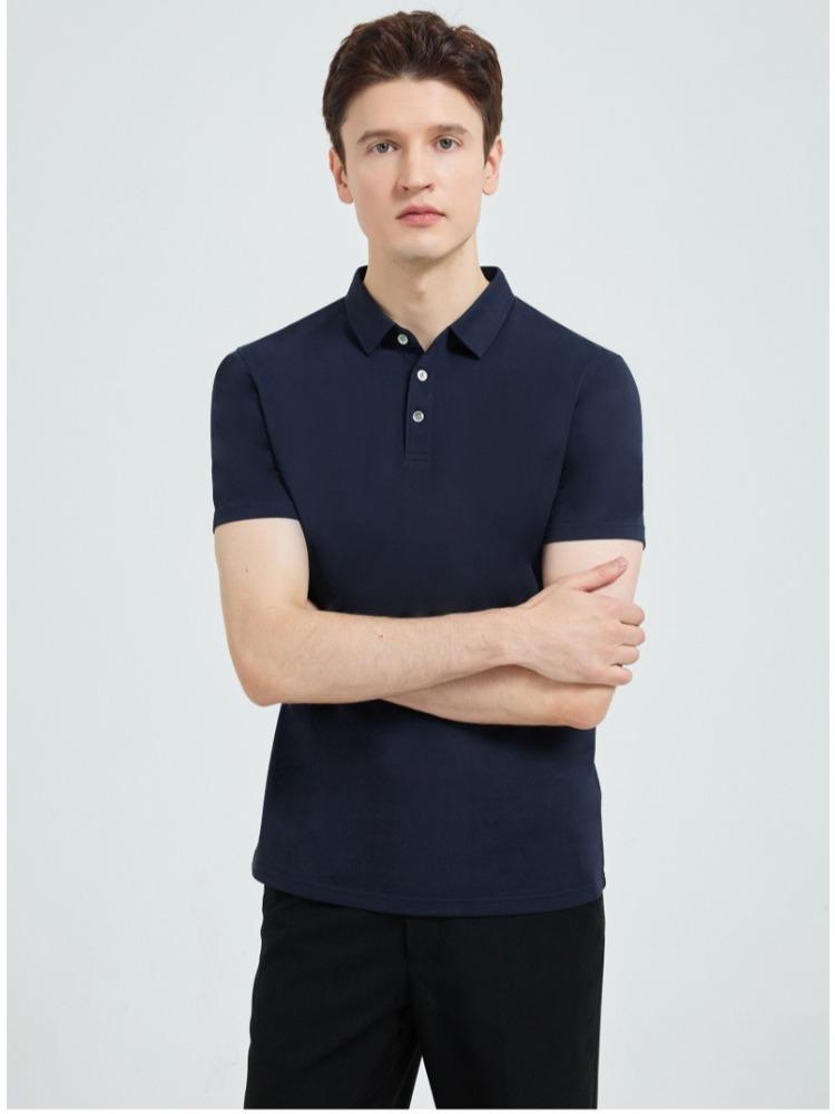 Men's Mulberry Silk Short-sleeve Lapel T-shirt Summer Tencel Drape Wrinkle-free Minimalist Lightweight Breathable Summer Casual Business T-shirt