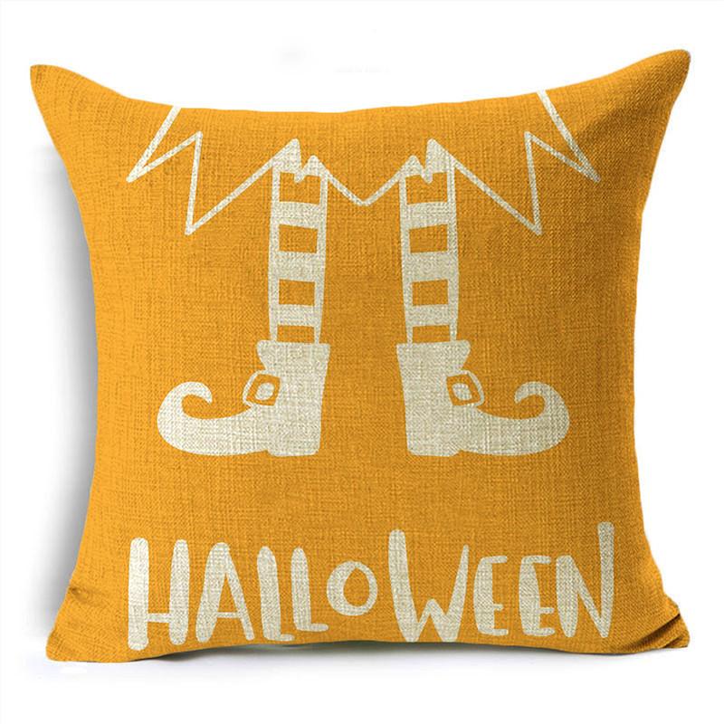 Trick Or Treat Yellow Halloween Cartoon Skull Pumpkin Linen Throw Pillowcase Decorative Cushion Cover For Sofa Living Room Party