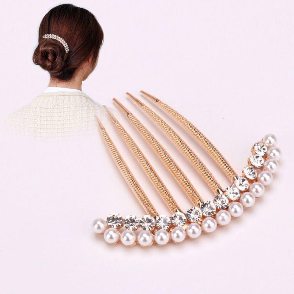 Korean Pearl Crystal Hairpin - Simple Updo Clip
